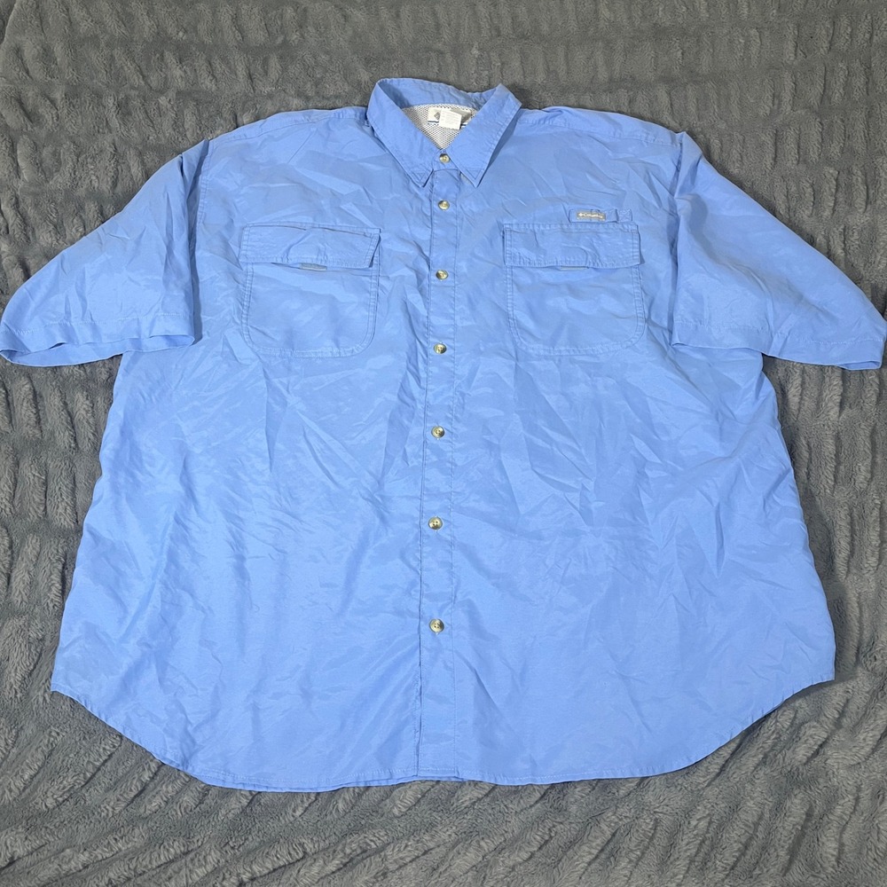 Columbia PFG Mens XXL Blue Short Sleeve Vented Fishing Shirt *Stains
